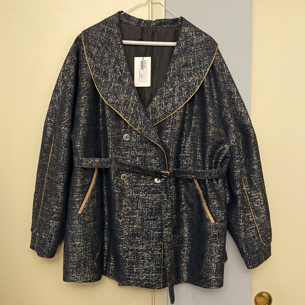 Chic Women's Black and Gold Trench Coat